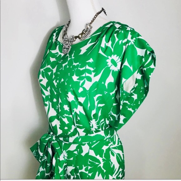 Eliza J Flutter Sleeve green Floral belted Dress - Picture 4 of 7